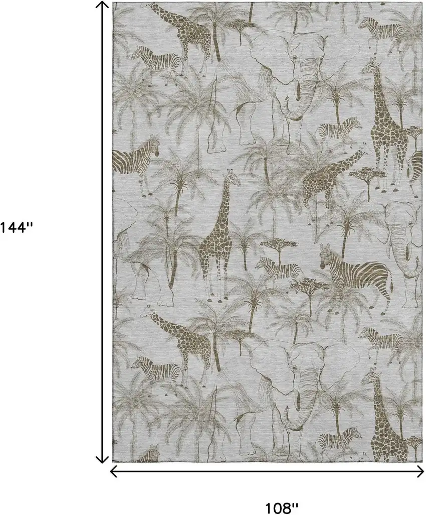 Light Gray And Brown Geometric Washable Area Rug With UV Protection Photo 3