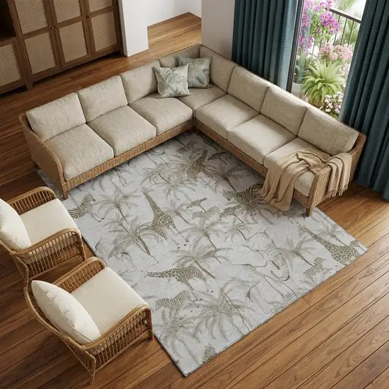 Light Gray And Brown Geometric Washable Area Rug With UV Protection Photo 1