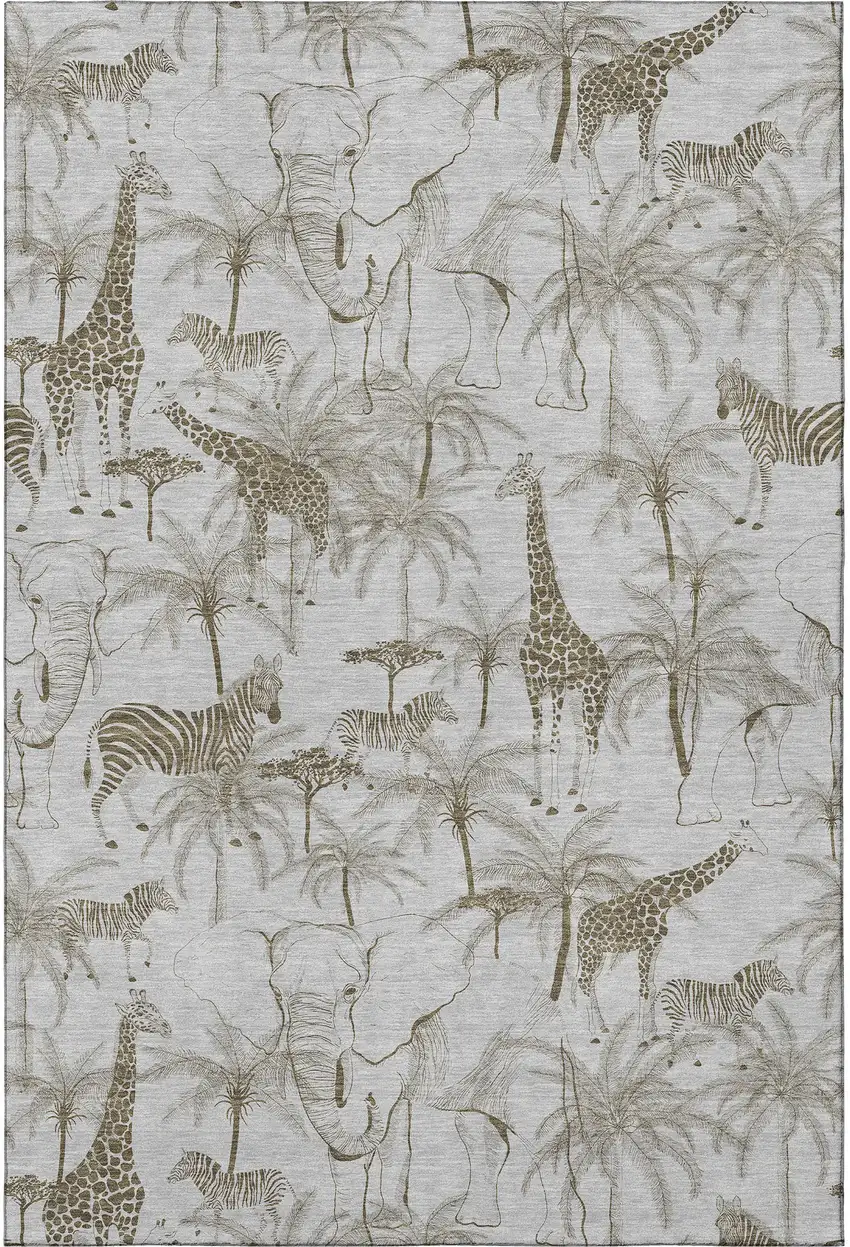 Light Gray And Brown Geometric Washable Area Rug With UV Protection Photo 5