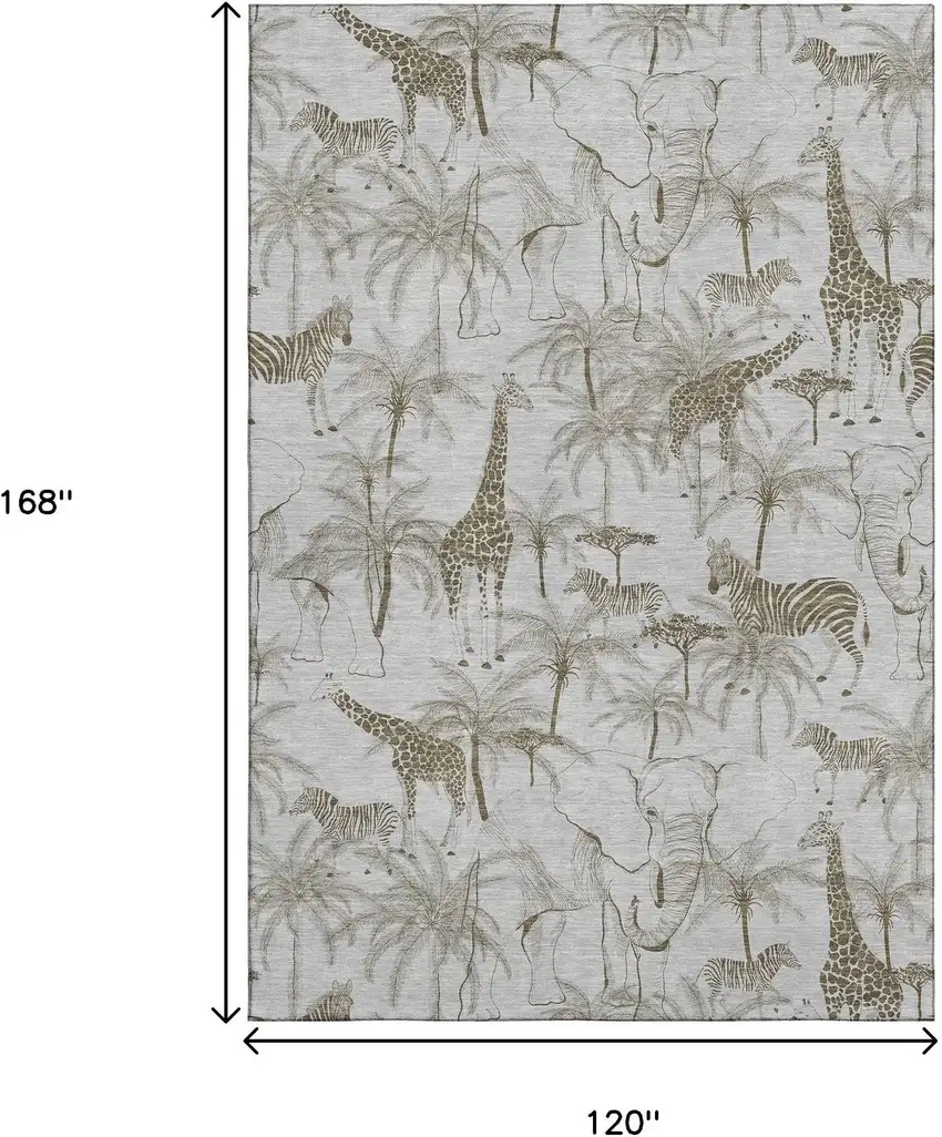 Light Gray And Brown Geometric Washable Area Rug With UV Protection Photo 3