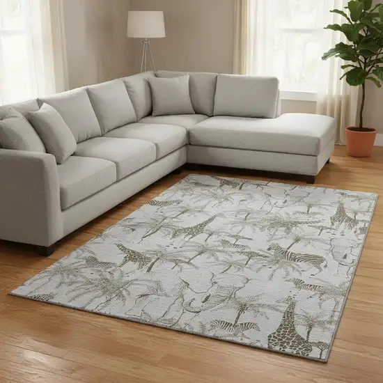 Light Gray And Brown Geometric Washable Area Rug With UV Protection Photo 1