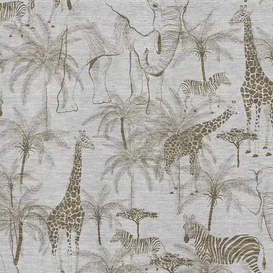 Light Gray And Brown Geometric Washable Area Rug With UV Protection Photo 4