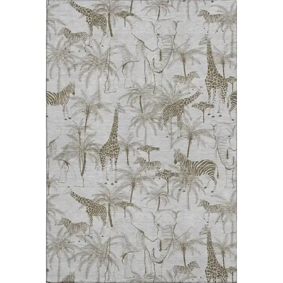 Light Gray And Brown Geometric Washable Area Rug With UV Protection Photo 2