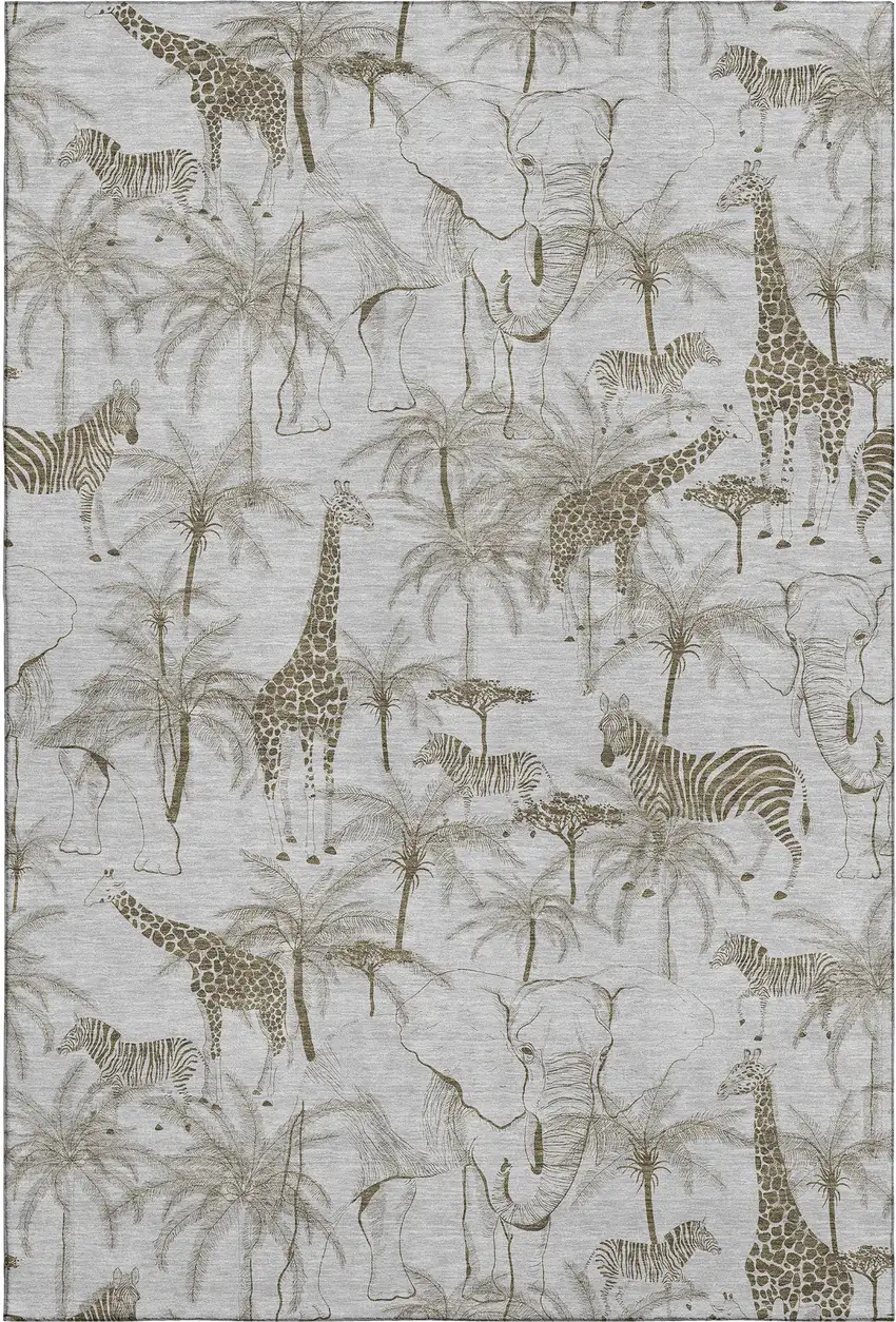 Light Gray And Brown Geometric Washable Area Rug With UV Protection Photo 2