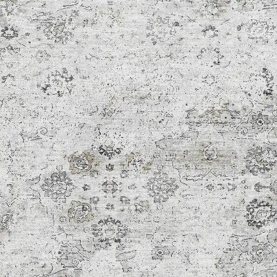 Light Gray And Charcoal Floral Medallion Washable Area Rug With UV Protection Photo 4