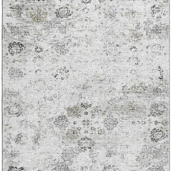 Light Gray And Charcoal Floral Medallion Washable Area Rug With UV Protection Photo 5