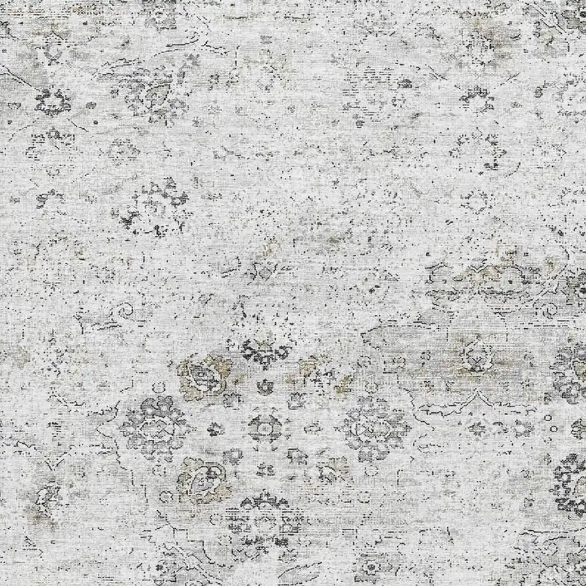 Light Gray And Charcoal Floral Medallion Washable Area Rug With UV Protection Photo 4