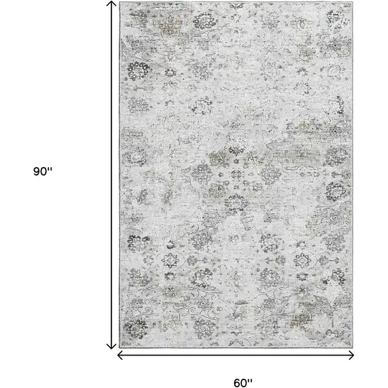 Light Gray And Charcoal Floral Medallion Washable Area Rug With UV Protection Photo 3
