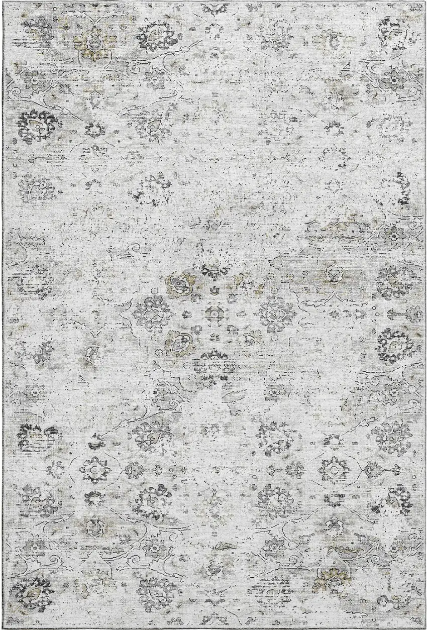 Light Gray And Charcoal Floral Medallion Washable Area Rug With UV Protection Photo 2