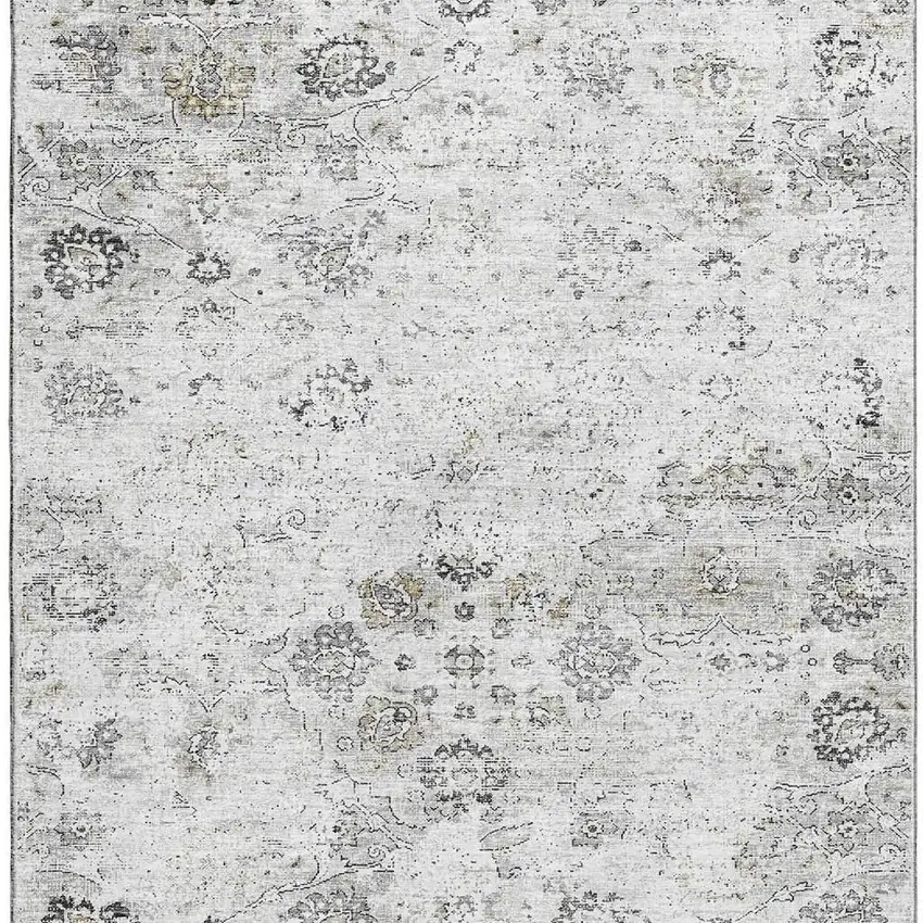 Light Gray And Charcoal Floral Medallion Washable Area Rug With UV Protection Photo 4