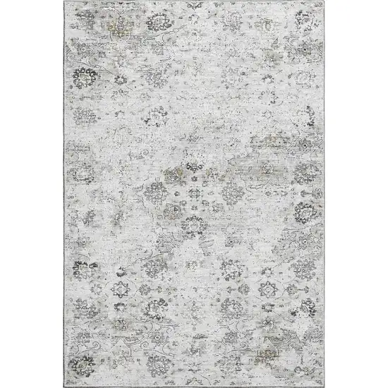Light Gray And Charcoal Floral Medallion Washable Area Rug With UV Protection Photo 2
