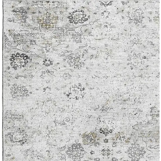 Light Gray And Charcoal Floral Medallion Washable Area Rug With UV Protection Photo 4