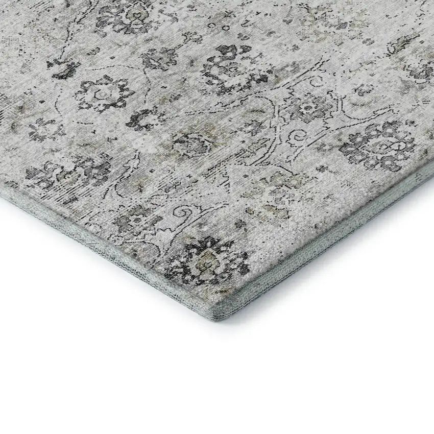 Light Gray And Charcoal Floral Medallion Washable Area Rug With UV Protection Photo 9