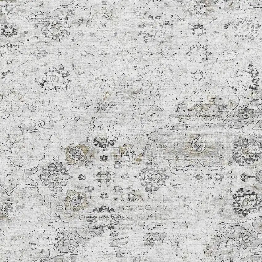 Light Gray And Charcoal Floral Medallion Washable Area Rug With UV Protection Photo 5