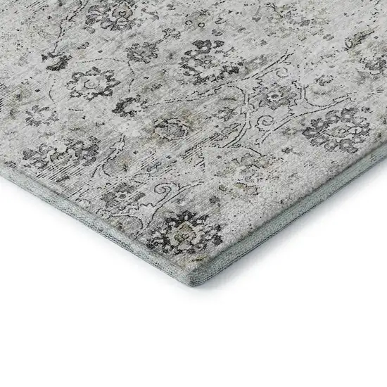 Light Gray And Charcoal Floral Medallion Washable Area Rug With UV Protection Photo 9