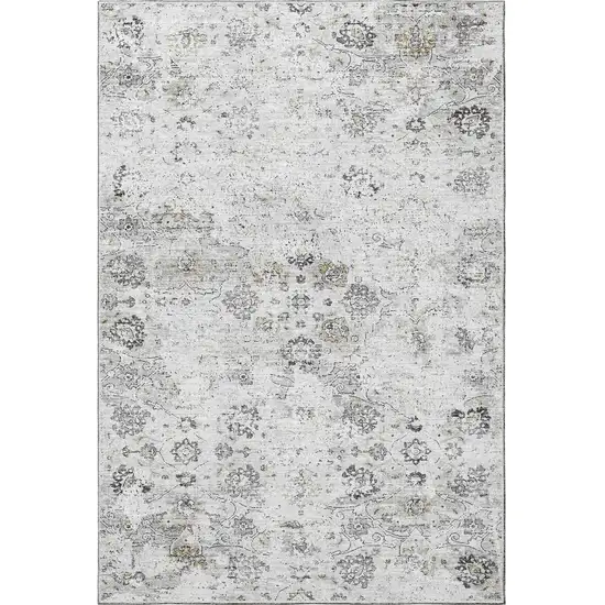 Light Gray And Charcoal Floral Medallion Washable Area Rug With UV Protection Photo 4