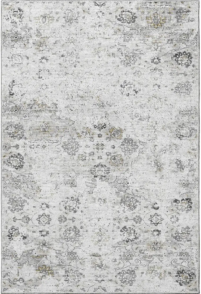 Light Gray And Charcoal Floral Medallion Washable Area Rug With UV Protection Photo 4