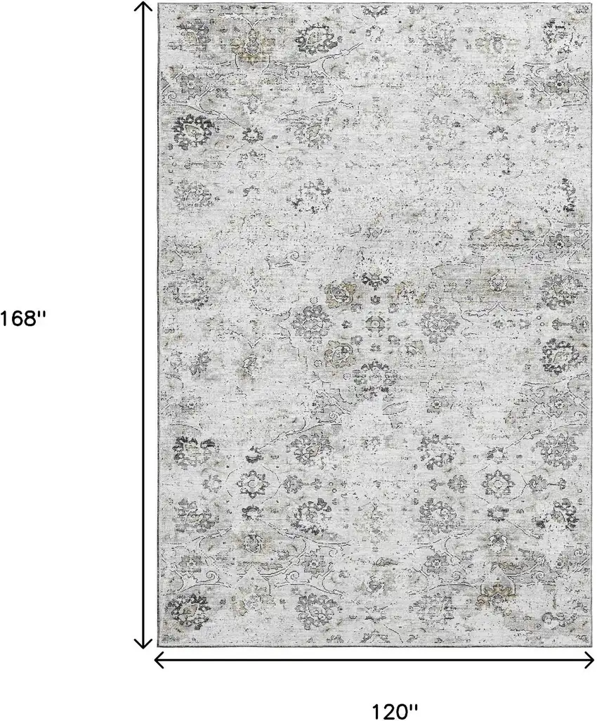 Light Gray And Charcoal Floral Medallion Washable Area Rug With UV Protection Photo 3