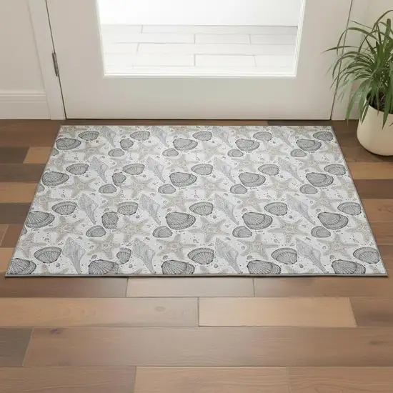 Light Gray And Charcoal Geometric Washable Area Rug With UV Protection Photo 1