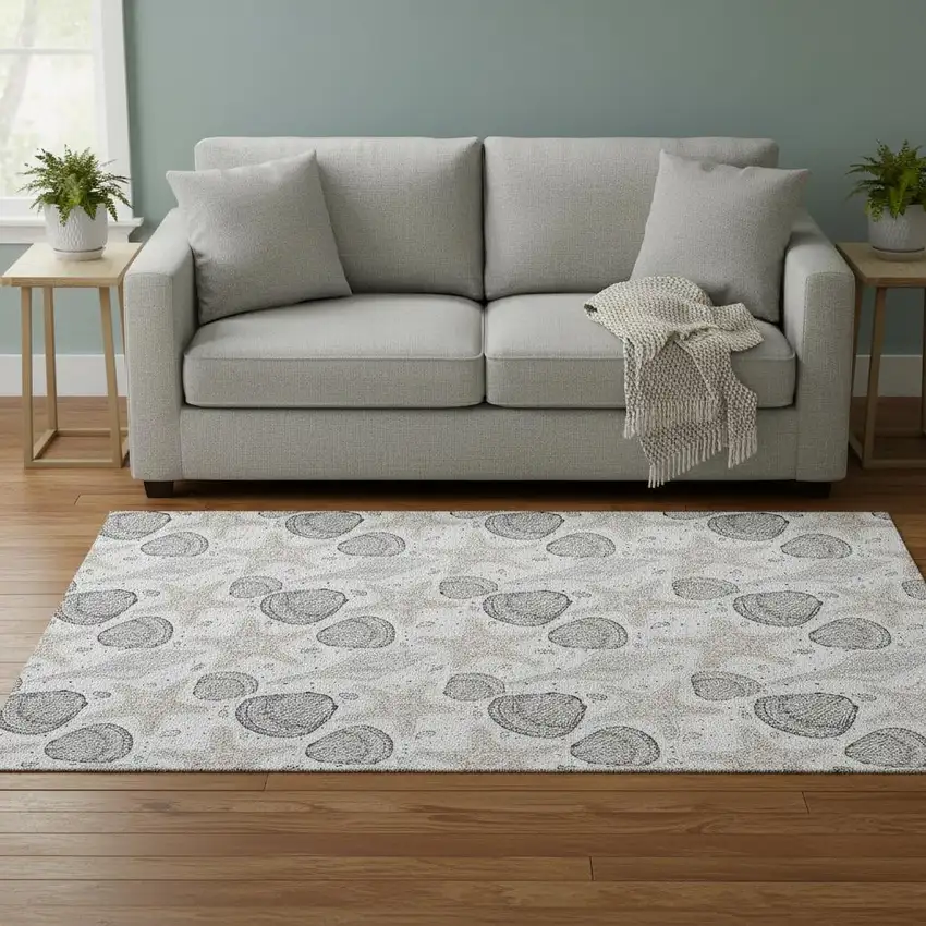 Light Gray And Charcoal Geometric Washable Area Rug With UV Protection Photo 2