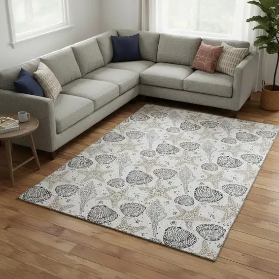 Light Gray And Charcoal Geometric Washable Area Rug With UV Protection Photo 1