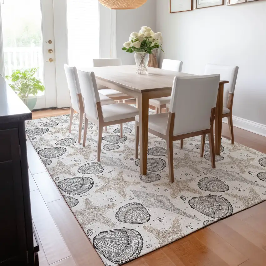 Light Gray And Charcoal Geometric Washable Area Rug With UV Protection Photo 6