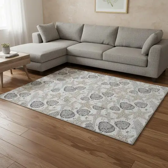 Light Gray And Charcoal Geometric Washable Area Rug With UV Protection Photo 1