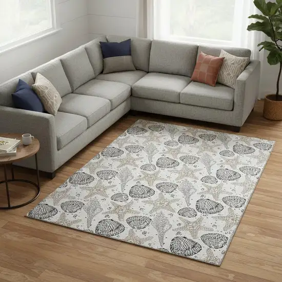 Light Gray And Charcoal Geometric Washable Area Rug With UV Protection Photo 1