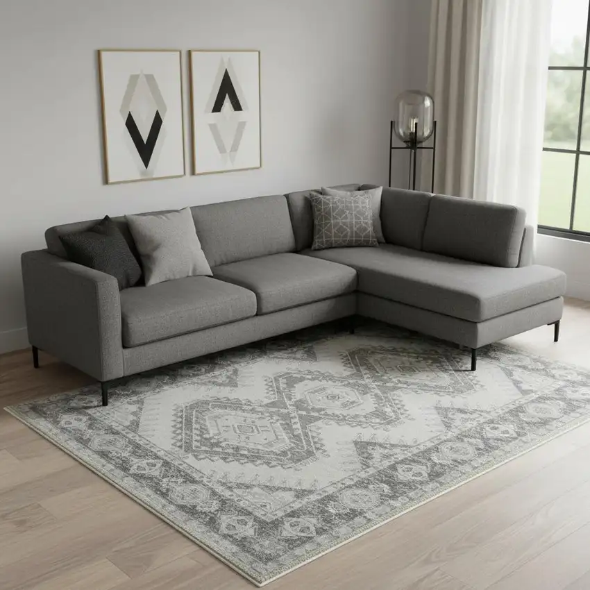 Light Gray And Charcoal Southwestern Area Rug Photo 1