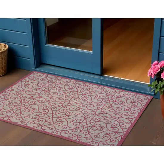 Light Gray And Fuchsia Geometric Indoor Outdoor Area Rug Photo 1