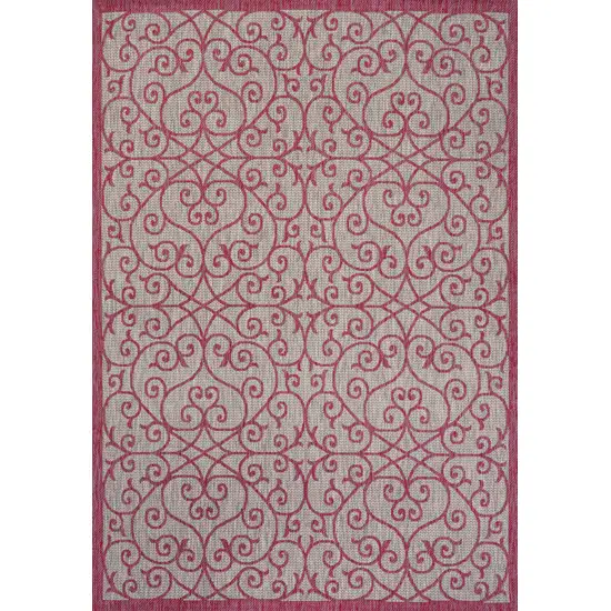 Light Gray And Fuchsia Geometric Indoor Outdoor Area Rug Photo 1