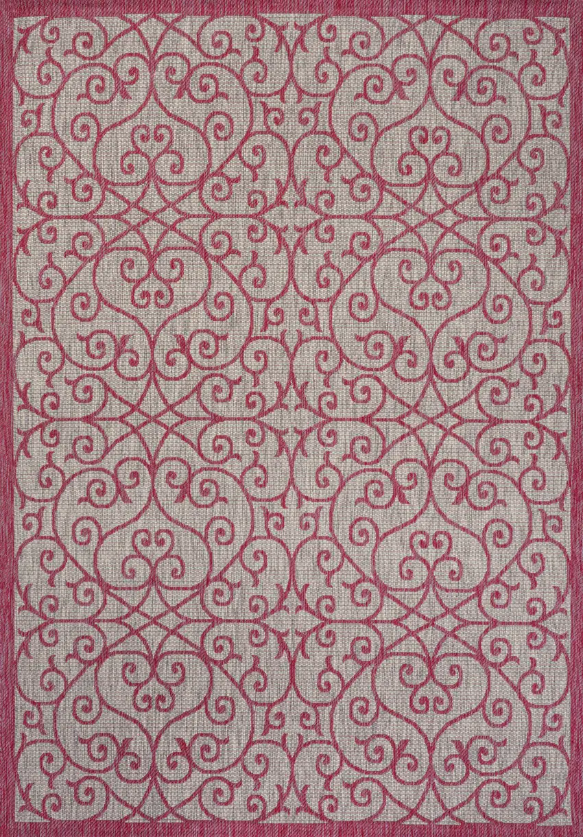 Light Gray And Fuchsia Geometric Indoor Outdoor Area Rug Photo 1