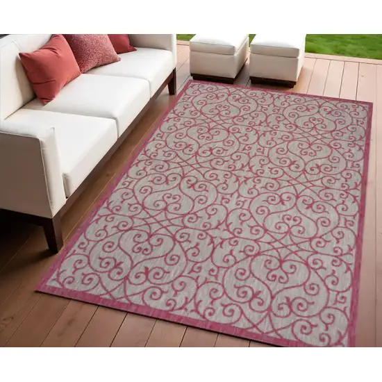 Light Gray And Fuchsia Geometric Indoor Outdoor Area Rug Photo 1