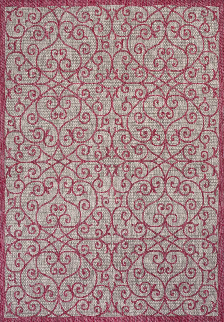 Light Gray And Fuchsia Geometric Indoor Outdoor Area Rug Photo 3