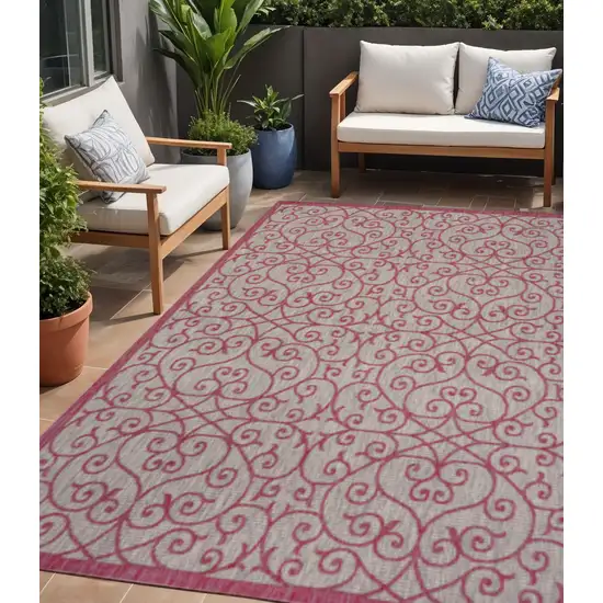 Light Gray And Fuchsia Geometric Indoor Outdoor Area Rug Photo 1