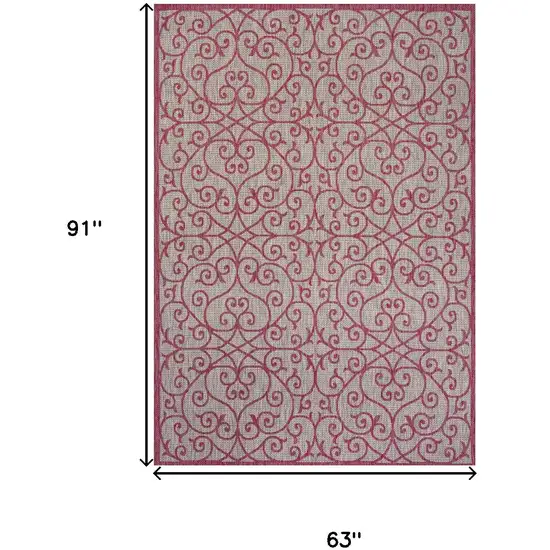 Light Gray And Fuchsia Geometric Indoor Outdoor Area Rug Photo 5