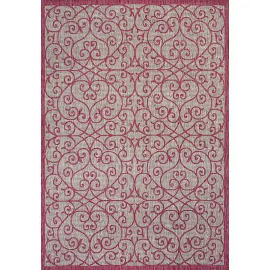 Light Gray And Fuchsia Geometric Indoor Outdoor Area Rug Photo 3