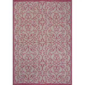 Photo of Light Gray And Fuchsia Geometric Indoor Outdoor Area Rug