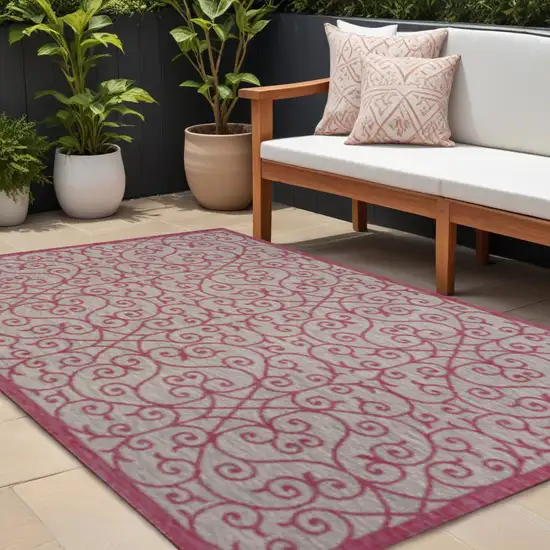 Light Gray And Fuchsia Geometric Indoor Outdoor Area Rug Photo 1