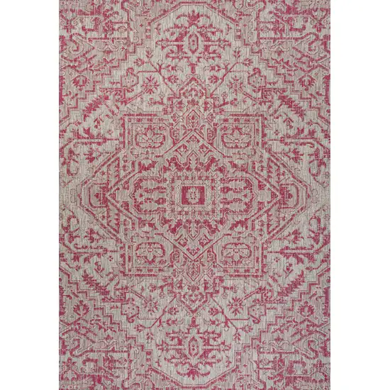 Light Gray And Fuchsia Medallion Indoor Outdoor Area Rug Photo 1