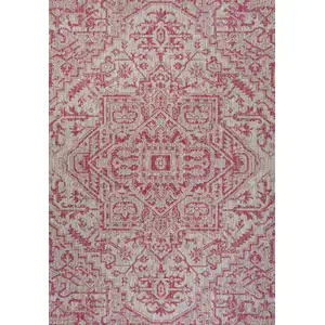 Photo of Light Gray And Fuchsia Medallion Indoor Outdoor Area Rug