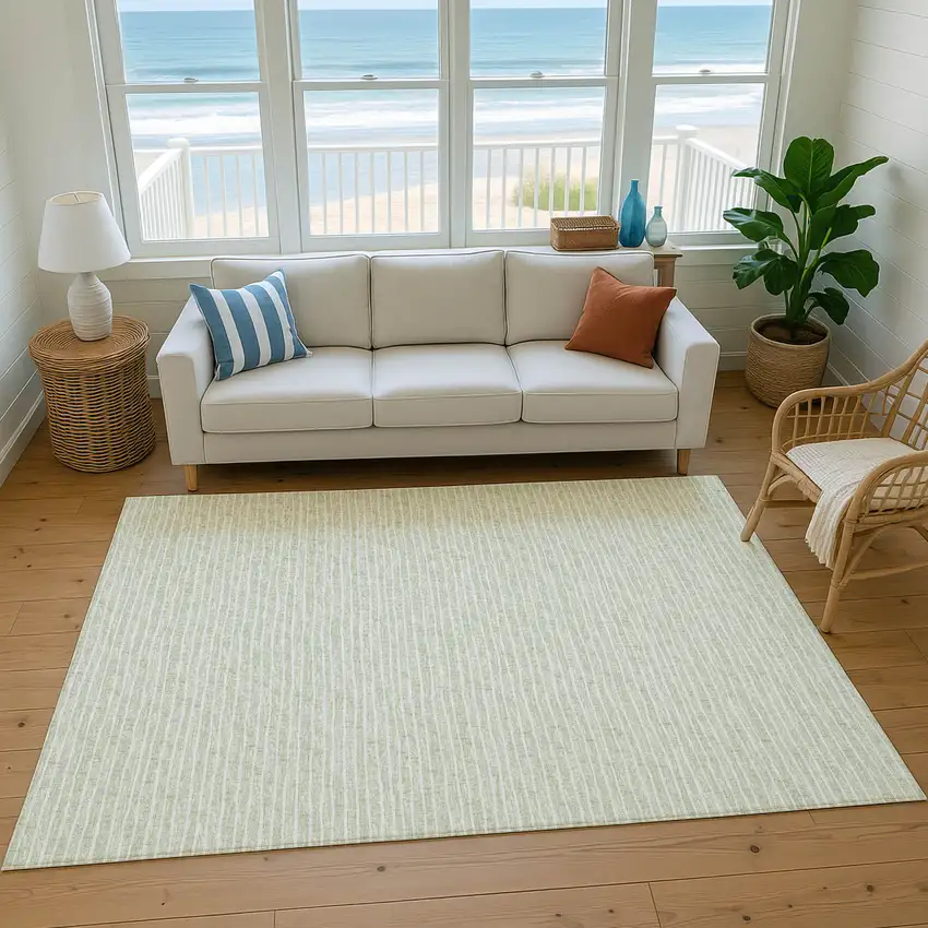 Light Gray And Ivory Striped Washable Area Rug With UV Protection Photo 5