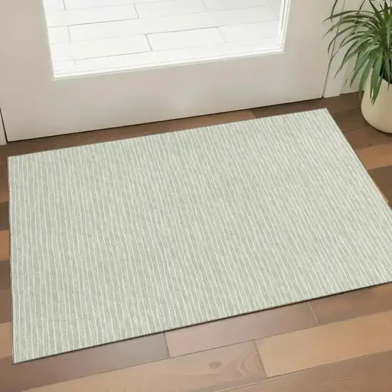 Light Gray And Ivory Striped Washable Area Rug With UV Protection Photo 1