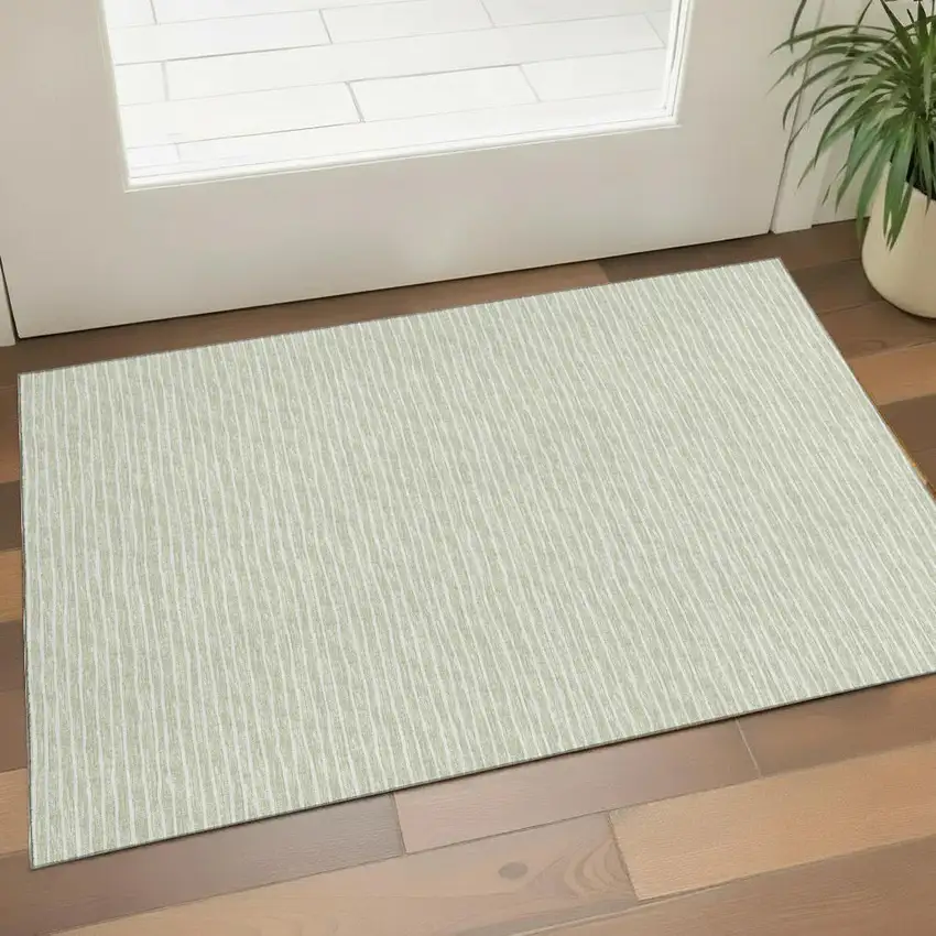 Light Gray And Ivory Striped Washable Area Rug With UV Protection Photo 1