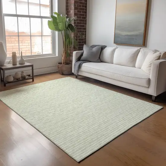 Light Gray And Ivory Striped Washable Area Rug With UV Protection Photo 4