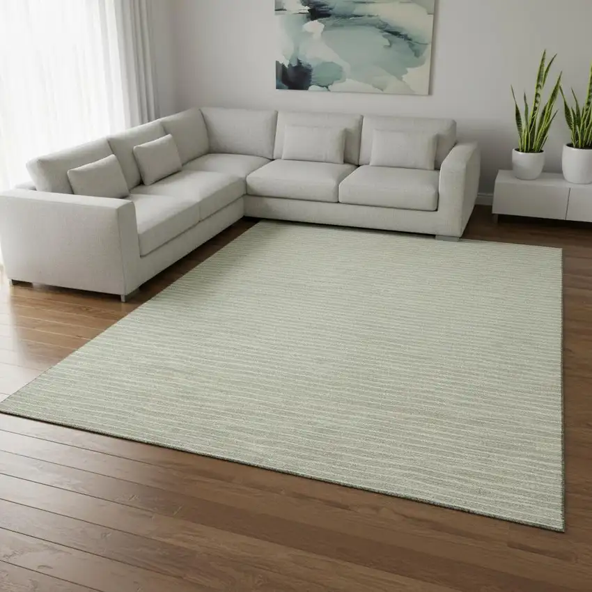 Light Gray And Ivory Striped Washable Area Rug With UV Protection Photo 1