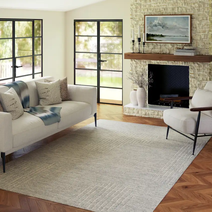 Light Gray And Ivory Wool Geometric Hand Tufted Square Rug Photo 7