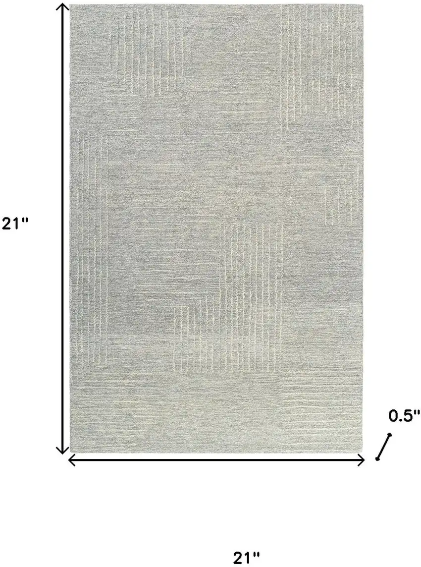 Light Gray And Ivory Wool Geometric Hand Tufted Square Rug Photo 3