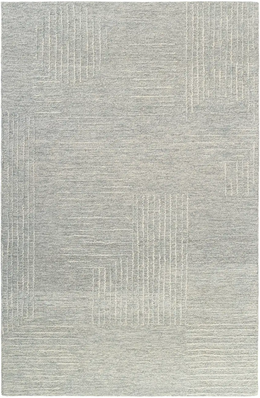 Light Gray And Ivory Wool Geometric Hand Tufted Square Rug Photo 2