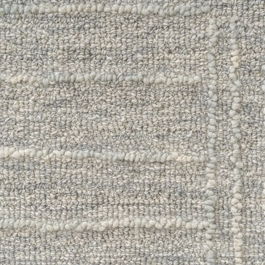 Light Gray And Ivory Wool Geometric Hand Tufted Square Rug Photo 9